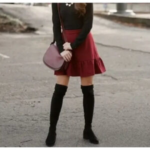 2/$30 J. Crew Mercantile Ruffle Mini Skirt Wine Red Pull On J6153 Size 0